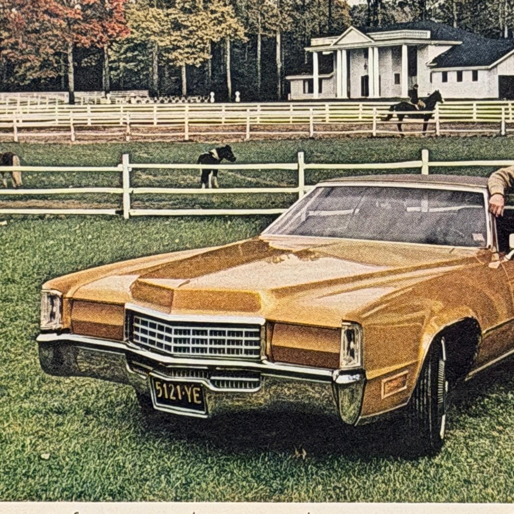Cadillac Eldorado 365 hp Quaker State Motor Oil Horse Farm Vintage Print Ad 1972